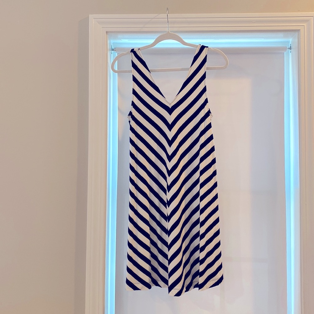 Navy & white striped summer dress from LOFT.